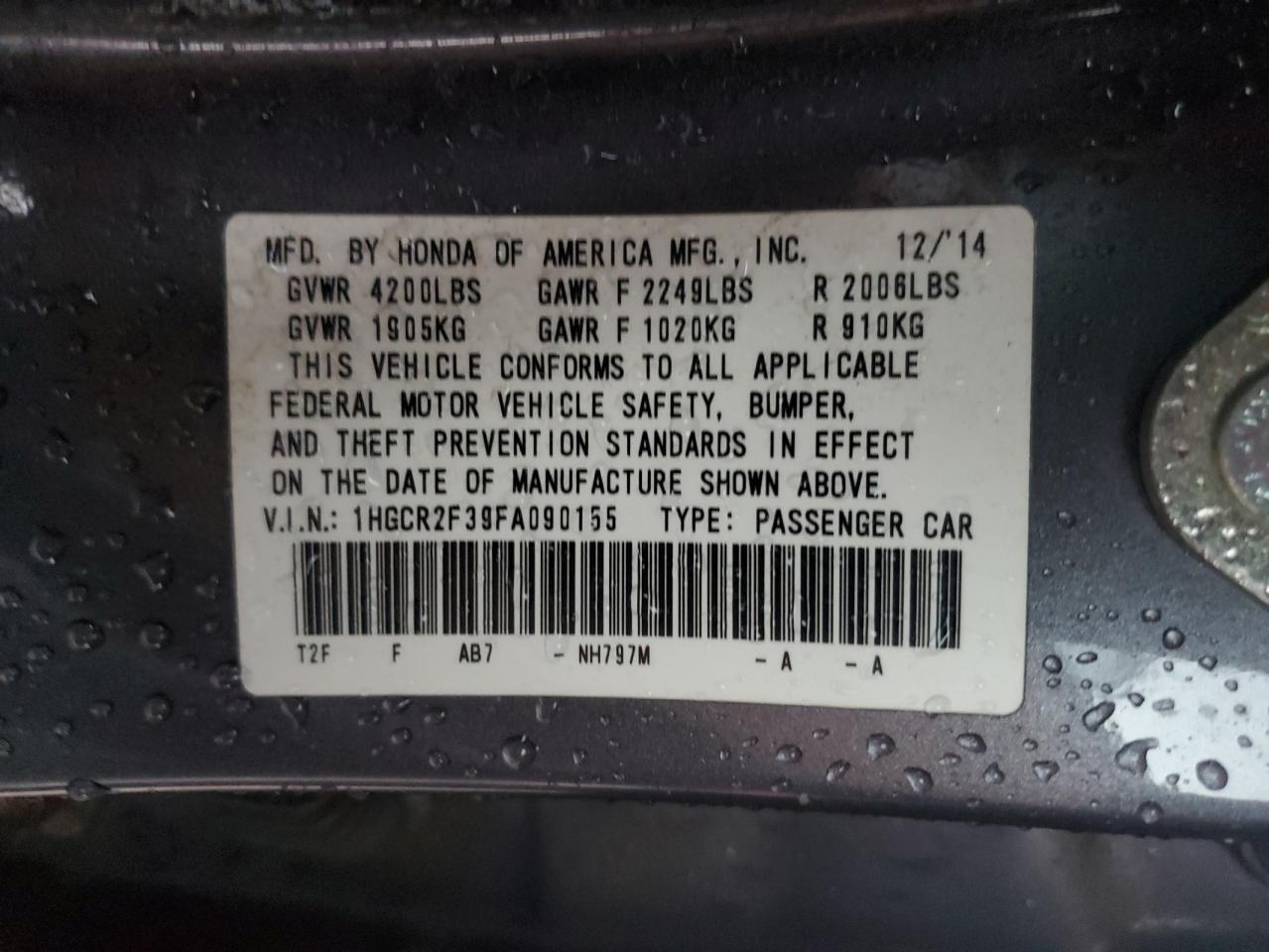 Photo 11 VIN: 1HGCR2F39FA090155 - HONDA ACCORD 