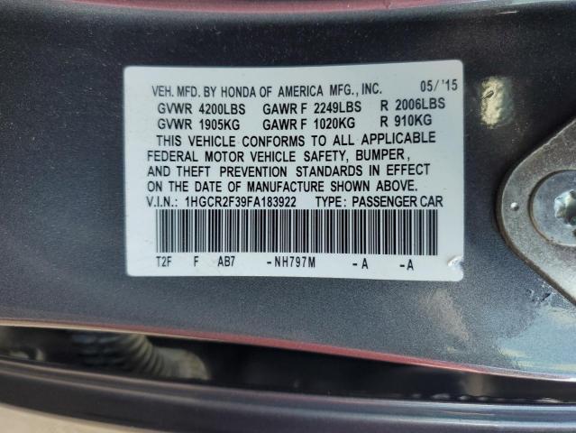 Photo 12 VIN: 1HGCR2F39FA183922 - HONDA ACCORD LX 