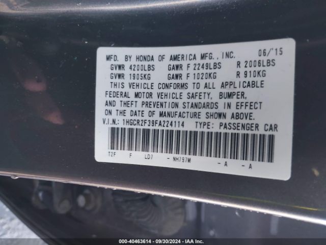 Photo 8 VIN: 1HGCR2F39FA224114 - HONDA ACCORD 