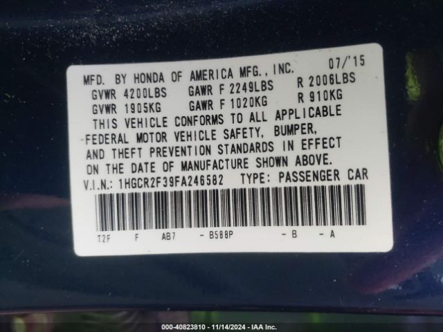 Photo 8 VIN: 1HGCR2F39FA246582 - HONDA ACCORD 