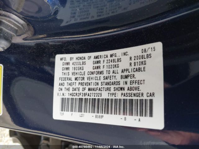 Photo 8 VIN: 1HGCR2F39FA272325 - HONDA ACCORD 