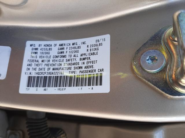 Photo 9 VIN: 1HGCR2F39GA022780 - HONDA ACCORD LX 