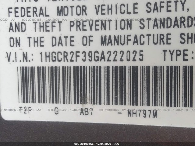 Photo 8 VIN: 1HGCR2F39GA222025 - HONDA ACCORD SEDAN 