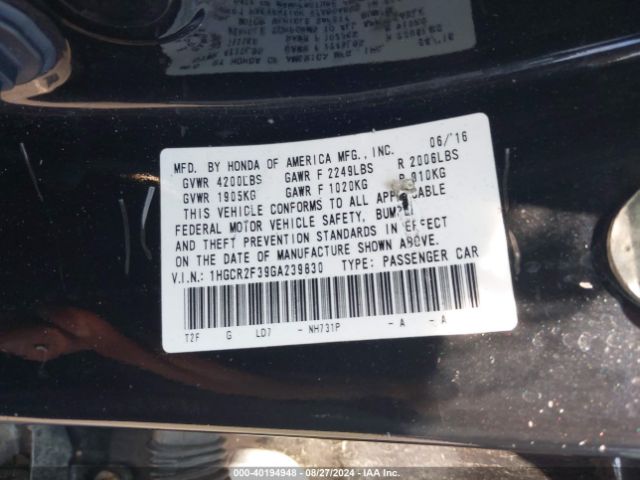 Photo 8 VIN: 1HGCR2F39GA239830 - HONDA ACCORD 