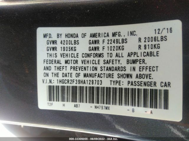 Photo 8 VIN: 1HGCR2F39HA129703 - HONDA ACCORD SEDAN 