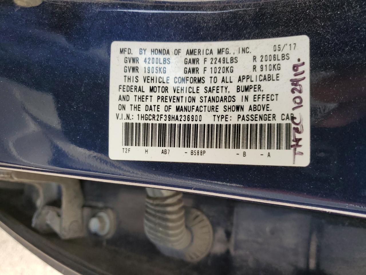 Photo 12 VIN: 1HGCR2F39HA236900 - HONDA ACCORD 