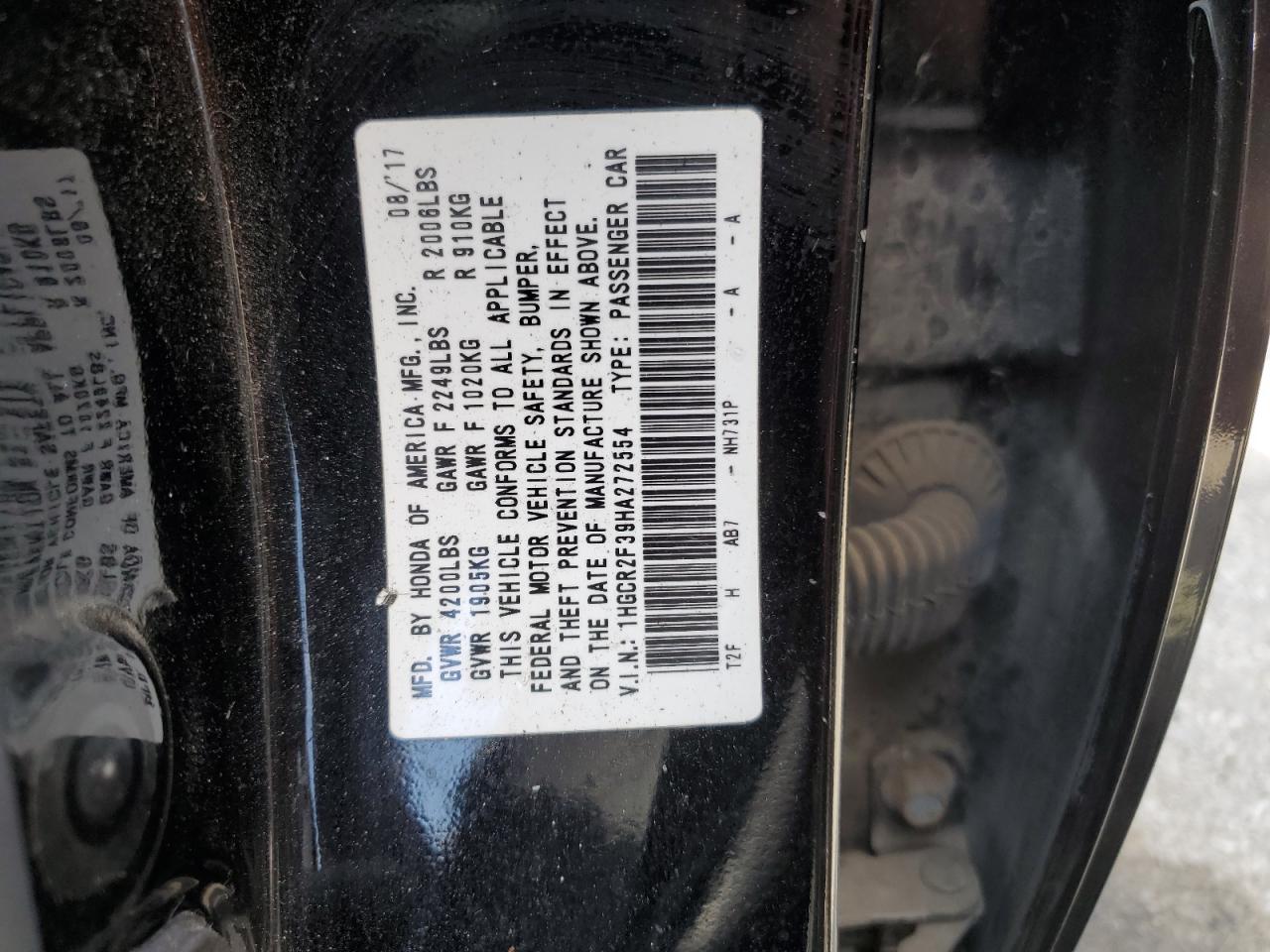 Photo 11 VIN: 1HGCR2F39HA272554 - HONDA ACCORD LX 