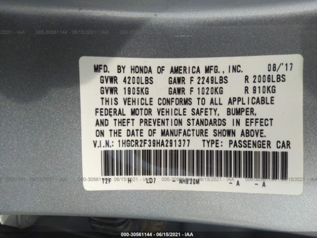 Photo 8 VIN: 1HGCR2F39HA291377 - HONDA ACCORD SEDAN 