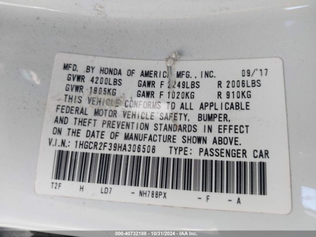 Photo 8 VIN: 1HGCR2F39HA306508 - HONDA ACCORD 