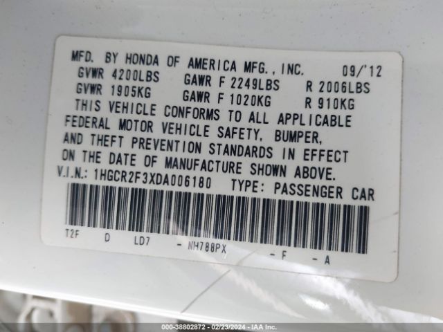 Photo 8 VIN: 1HGCR2F3XDA006180 - HONDA ACCORD 