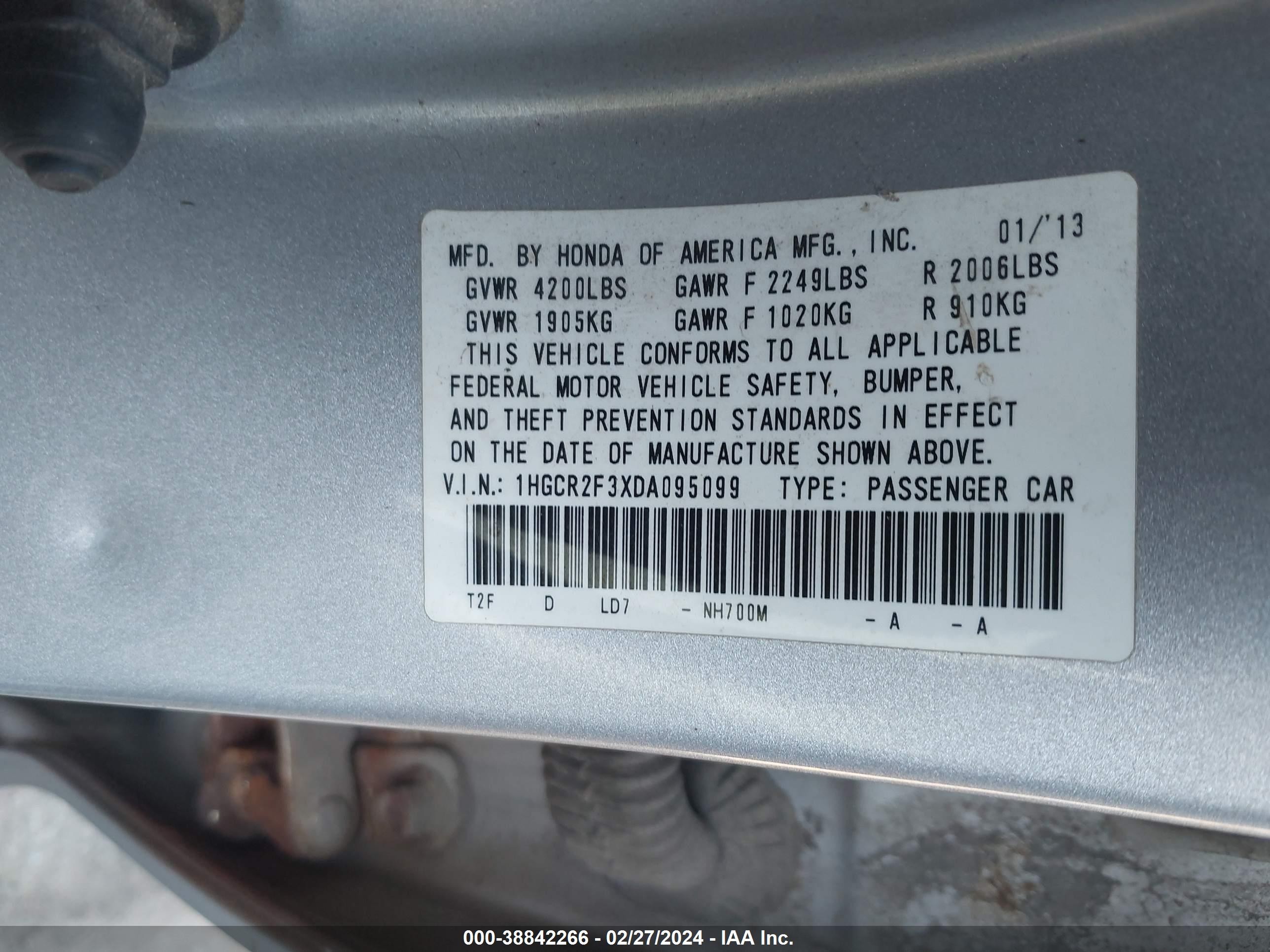 Photo 8 VIN: 1HGCR2F3XDA095099 - HONDA ACCORD 