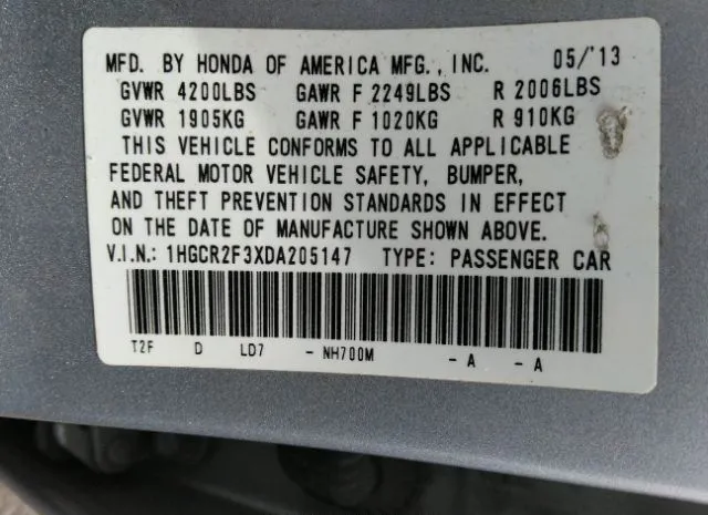 Photo 6 VIN: 1HGCR2F3XDA205147 - HONDA ACCORD SDN 