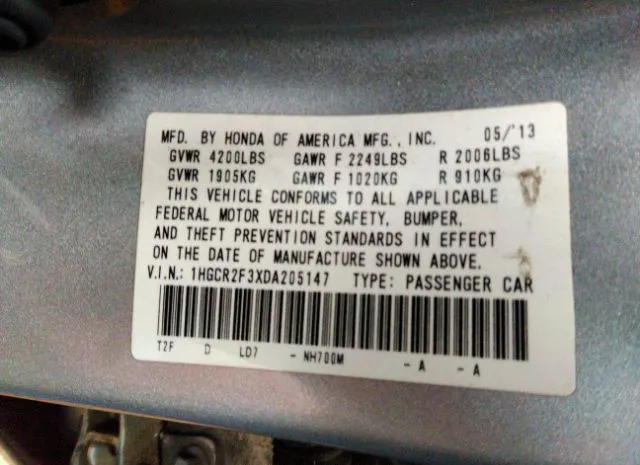 Photo 8 VIN: 1HGCR2F3XDA205147 - HONDA ACCORD SDN 