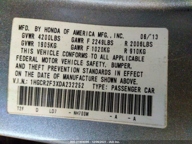 Photo 8 VIN: 1HGCR2F3XDA232252 - HONDA ACCORD SDN 