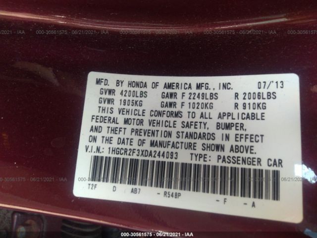 Photo 8 VIN: 1HGCR2F3XDA244093 - HONDA ACCORD SDN 