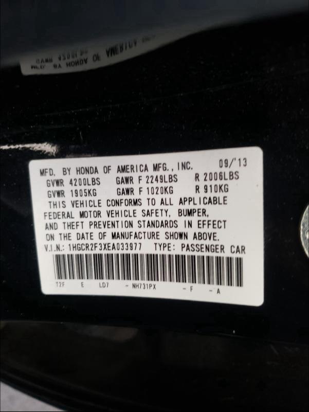 Photo 9 VIN: 1HGCR2F3XEA033977 - HONDA ACCORD LX 