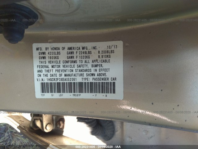 Photo 8 VIN: 1HGCR2F3XEA052061 - HONDA ACCORD SEDAN 