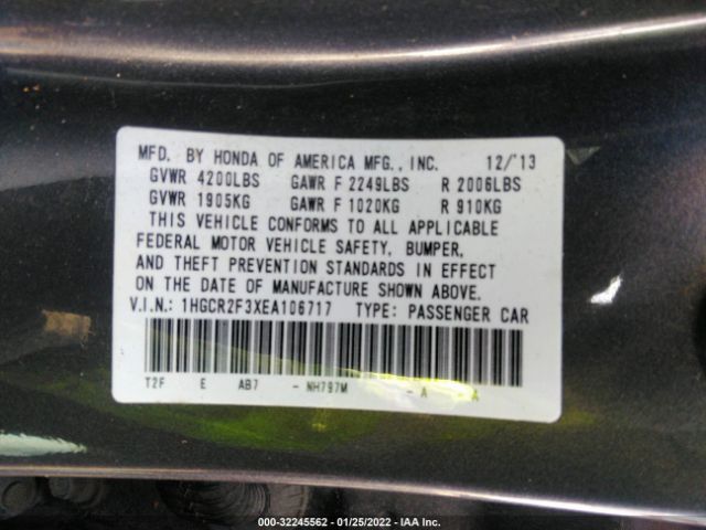 Photo 8 VIN: 1HGCR2F3XEA106717 - HONDA ACCORD SEDAN 