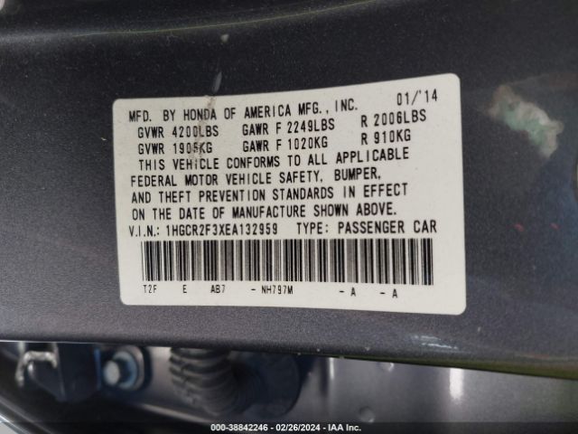 Photo 8 VIN: 1HGCR2F3XEA132959 - HONDA ACCORD 