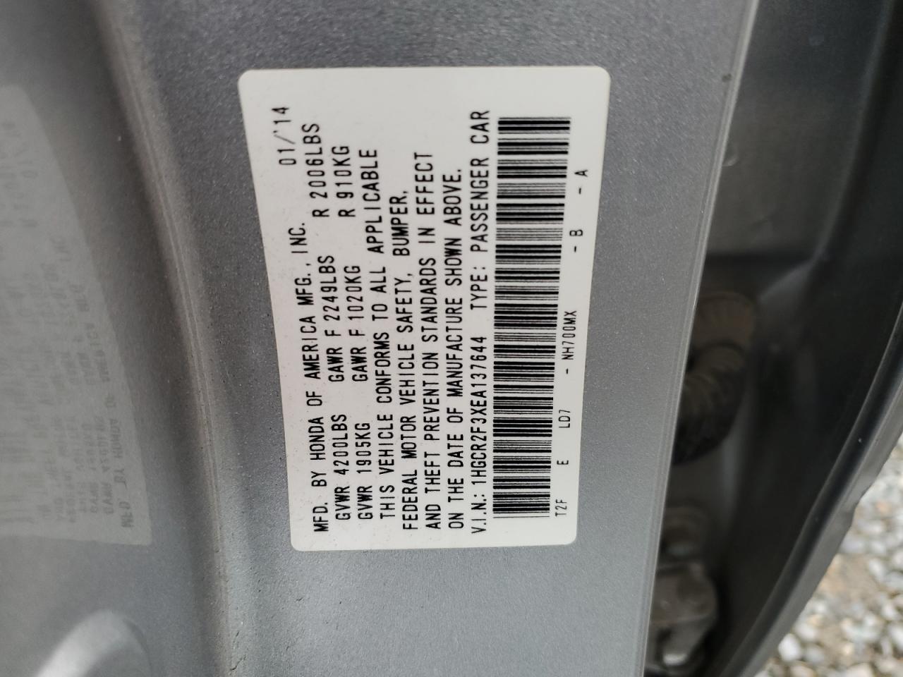 Photo 11 VIN: 1HGCR2F3XEA137644 - HONDA ACCORD 