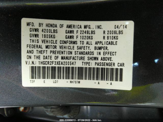 Photo 8 VIN: 1HGCR2F3XEA200547 - HONDA ACCORD SEDAN 