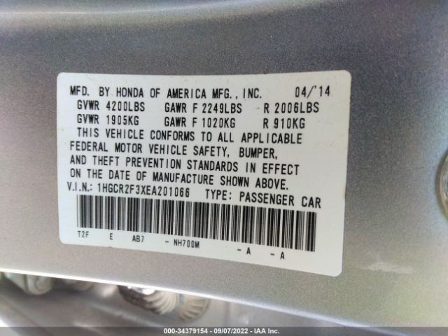 Photo 8 VIN: 1HGCR2F3XEA201066 - HONDA ACCORD SEDAN 