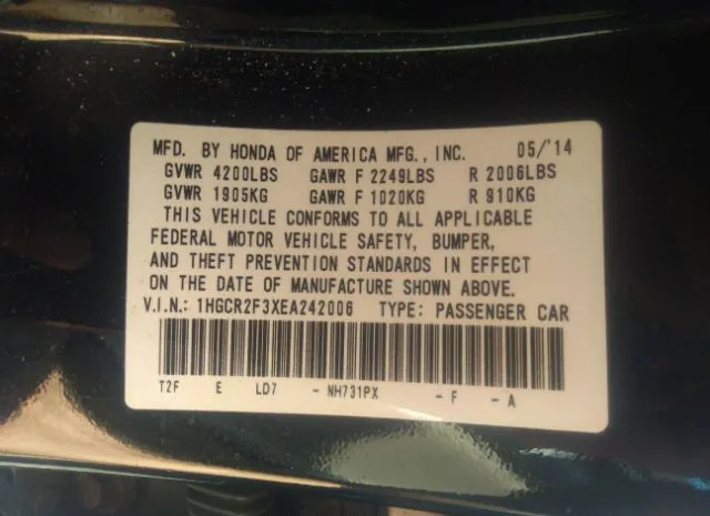 Photo 8 VIN: 1HGCR2F3XEA242006 - HONDA ACCORD SEDAN 