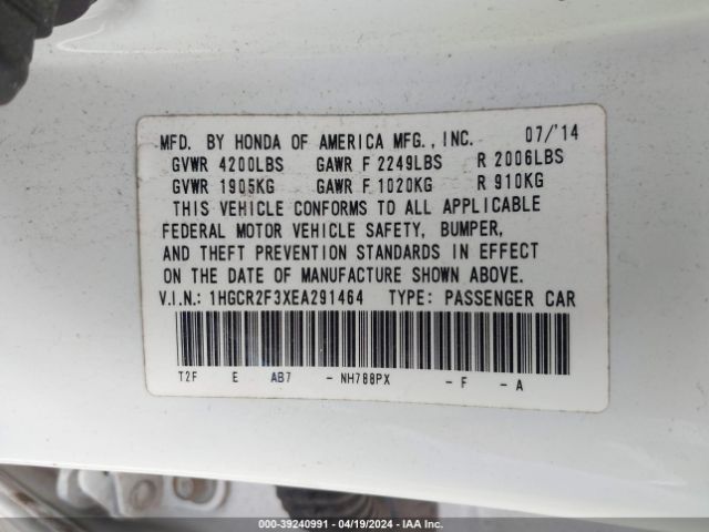 Photo 8 VIN: 1HGCR2F3XEA291464 - HONDA ACCORD 