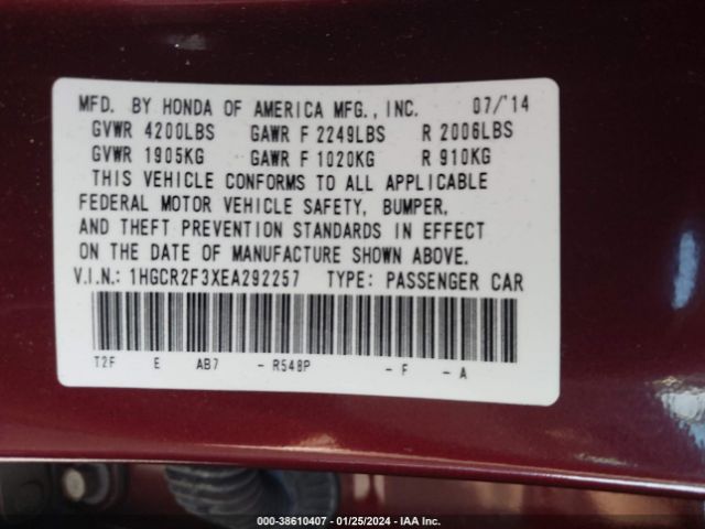 Photo 8 VIN: 1HGCR2F3XEA292257 - HONDA ACCORD 