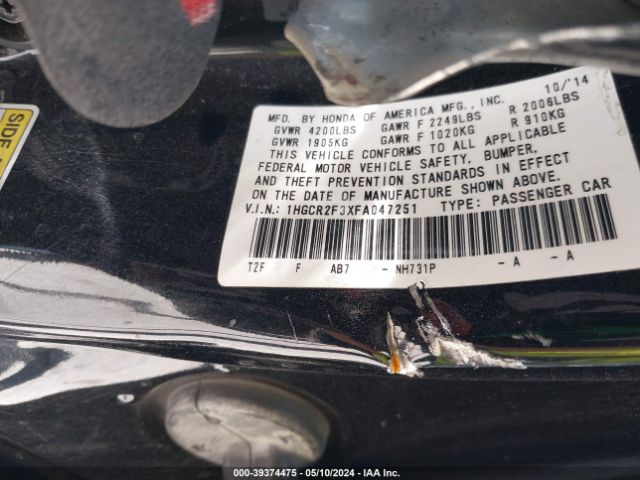 Photo 8 VIN: 1HGCR2F3XFA047251 - HONDA ACCORD 