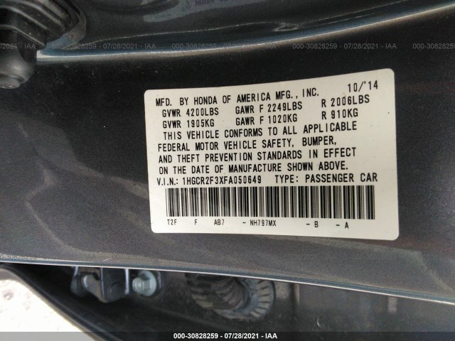 Photo 8 VIN: 1HGCR2F3XFA050649 - HONDA ACCORD SEDAN 