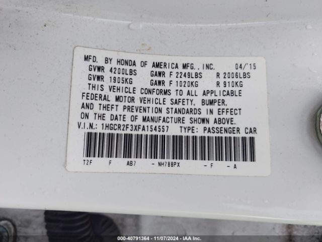 Photo 8 VIN: 1HGCR2F3XFA154557 - HONDA ACCORD 