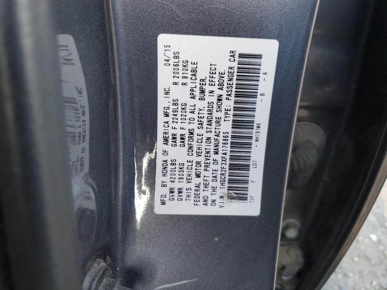 Photo 11 VIN: 1HGCR2F3XFA176865 - HONDA ACCORD 