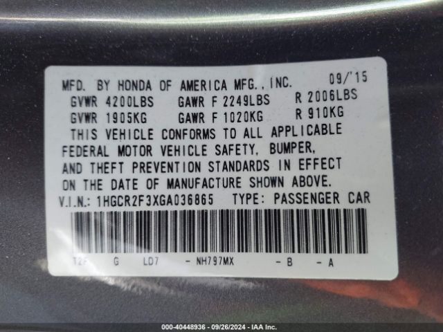 Photo 8 VIN: 1HGCR2F3XGA036865 - HONDA ACCORD 