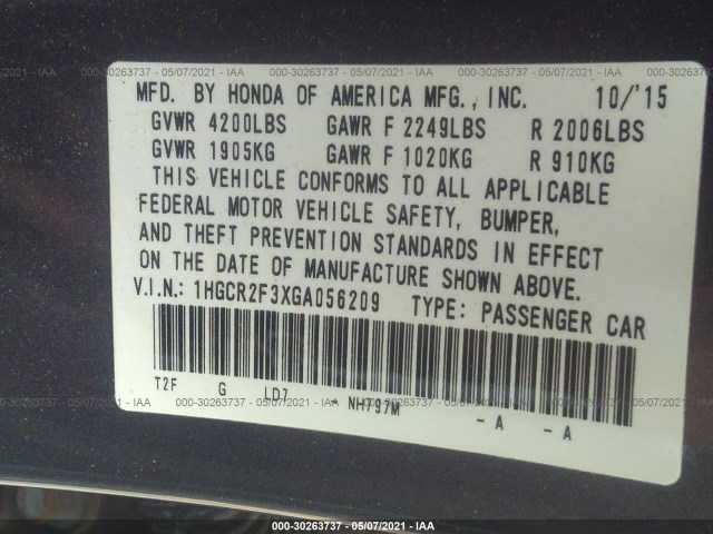 Photo 8 VIN: 1HGCR2F3XGA056209 - HONDA ACCORD SEDAN 