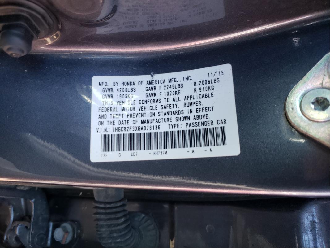 Photo 9 VIN: 1HGCR2F3XGA076136 - HONDA ACCORD LX 