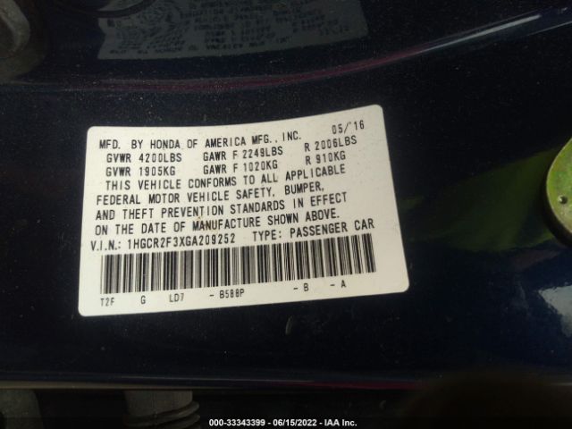 Photo 8 VIN: 1HGCR2F3XGA209252 - HONDA ACCORD SEDAN 