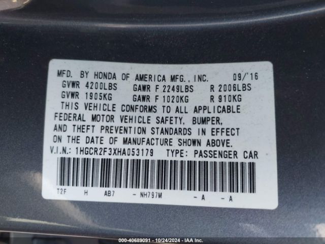 Photo 8 VIN: 1HGCR2F3XHA053179 - HONDA ACCORD 