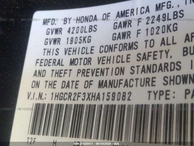 Photo 8 VIN: 1HGCR2F3XHA159082 - HONDA ACCORD SEDAN 