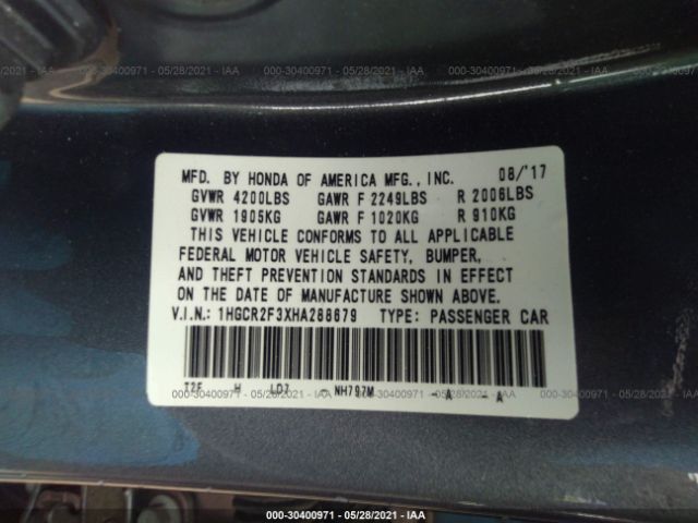 Photo 8 VIN: 1HGCR2F3XHA288679 - HONDA ACCORD SEDAN 