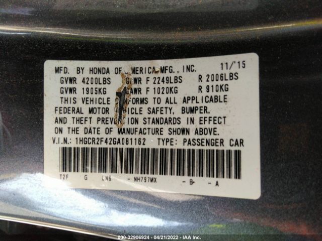 Photo 8 VIN: 1HGCR2F42GA081162 - HONDA ACCORD SEDAN 