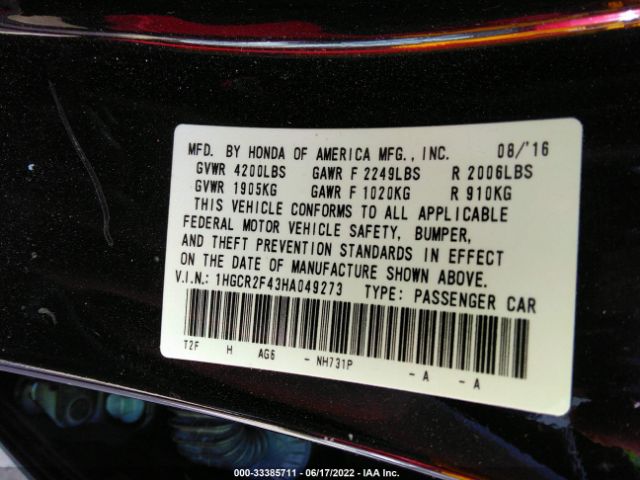 Photo 8 VIN: 1HGCR2F43HA049273 - HONDA ACCORD SEDAN 