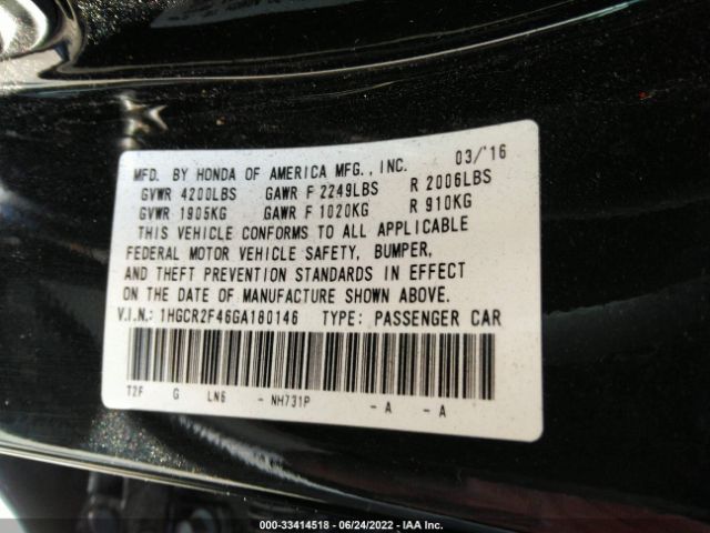 Photo 8 VIN: 1HGCR2F46GA180146 - HONDA ACCORD SEDAN 