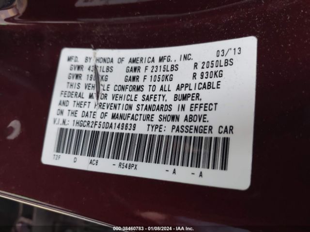 Photo 8 VIN: 1HGCR2F50DA149639 - HONDA ACCORD 