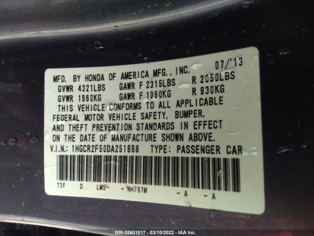 Photo 8 VIN: 1HGCR2F50DA251698 - HONDA ACCORD SDN 