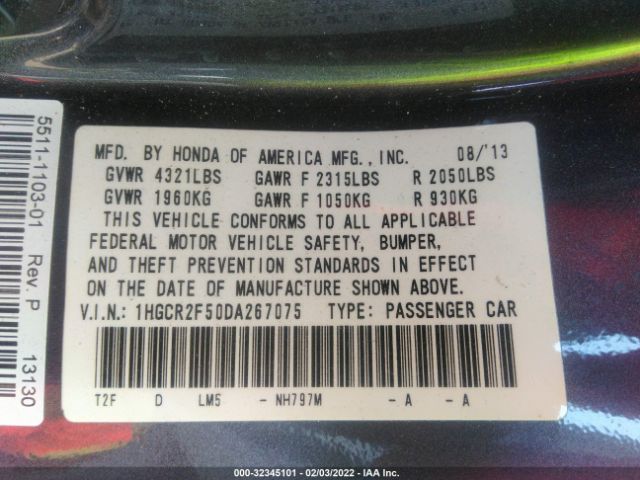 Photo 8 VIN: 1HGCR2F50DA267075 - HONDA ACCORD SDN 