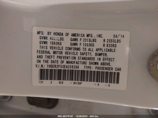 Photo 8 VIN: 1HGCR2F50EA209288 - HONDA ACCORD 