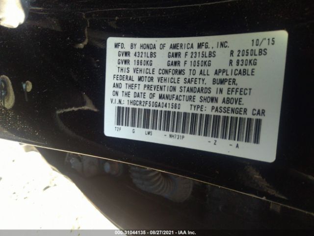 Photo 8 VIN: 1HGCR2F50GA041560 - HONDA ACCORD SEDAN 