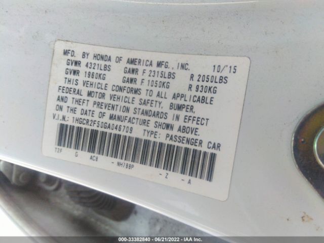 Photo 8 VIN: 1HGCR2F50GA046709 - HONDA ACCORD SEDAN 