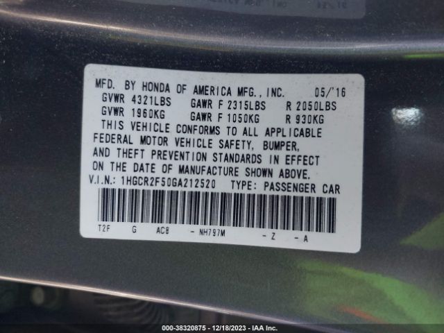 Photo 8 VIN: 1HGCR2F50GA212520 - HONDA ACCORD 